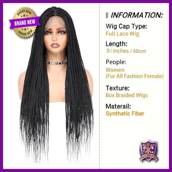 30\'\' Knotless Box Braided Full Lace Wig, Hand-Braided Synthetic Hair, Glueless main image 5